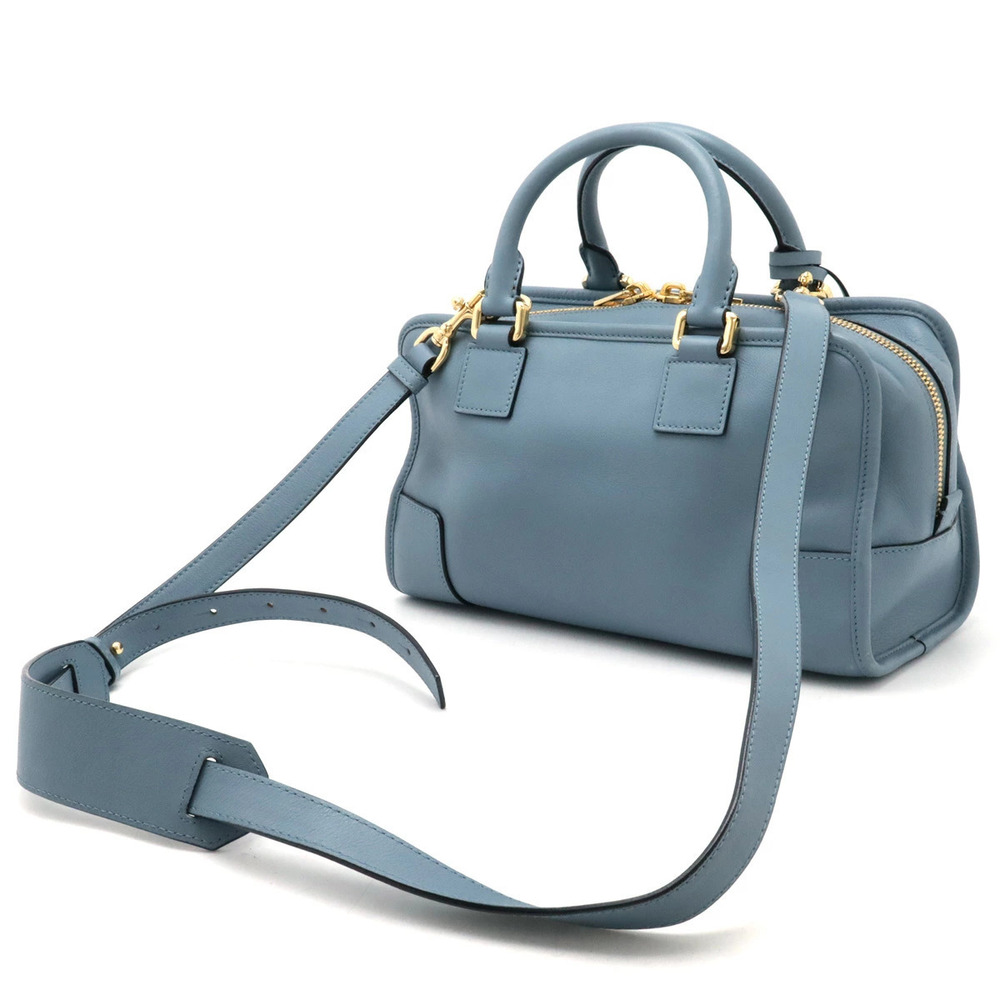 Loewe Blue Shoulder Leather Bag Anagram Boston Gray Amazona Handbag Blue Gray